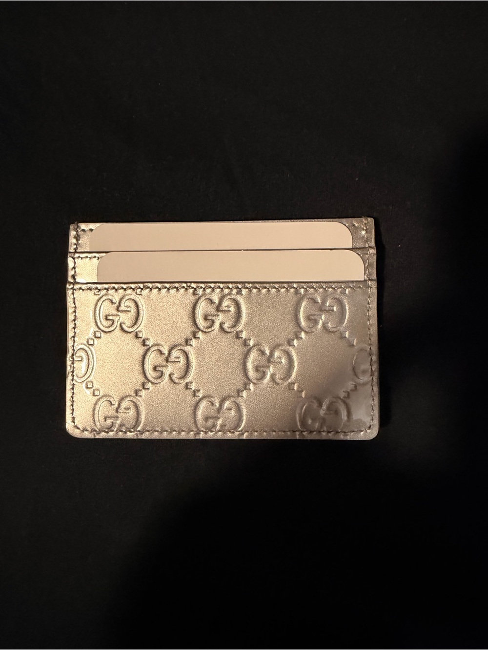 Gucci Metallic Silver Embossed Leather Card Holder